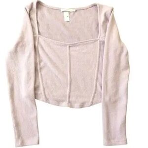 Lush Corset Top Ribbed Long Sleeve Square Neck Cropped Lilac NWT Medium